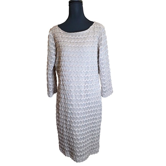 Sharagano Women's Beige Honeycomb Textured 3/4 Sleeve Dress Size 14 - Picture 1 of 7
